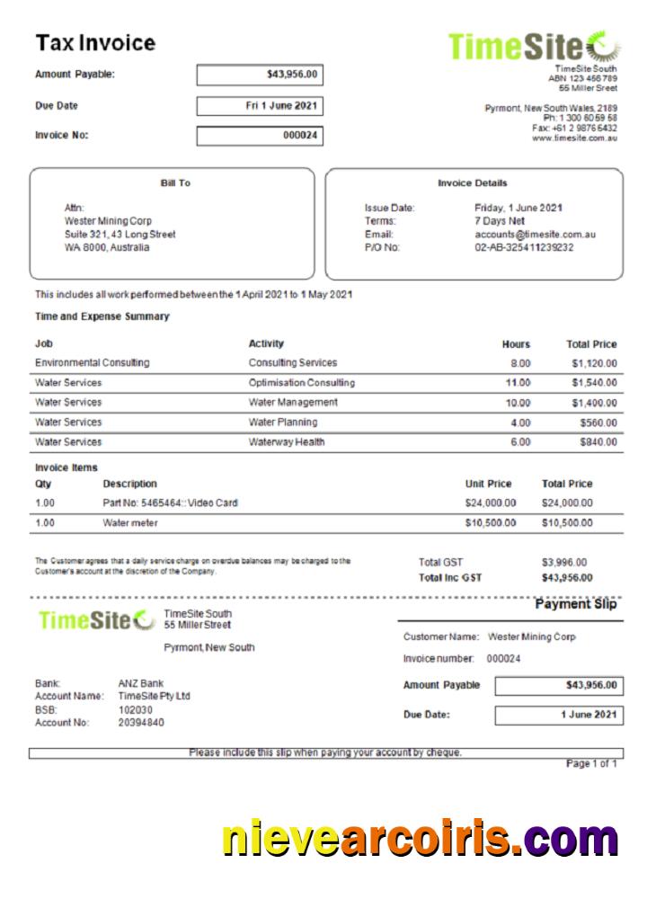 Australia TimeSite easy-to-use application invoice